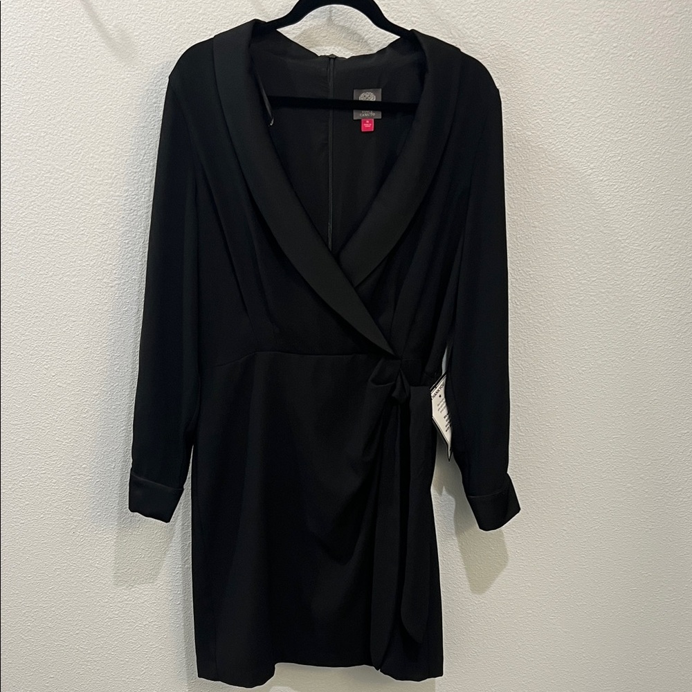 Vince Camuto Black Long-Sleeve Wrap Dress with Shawl Collar